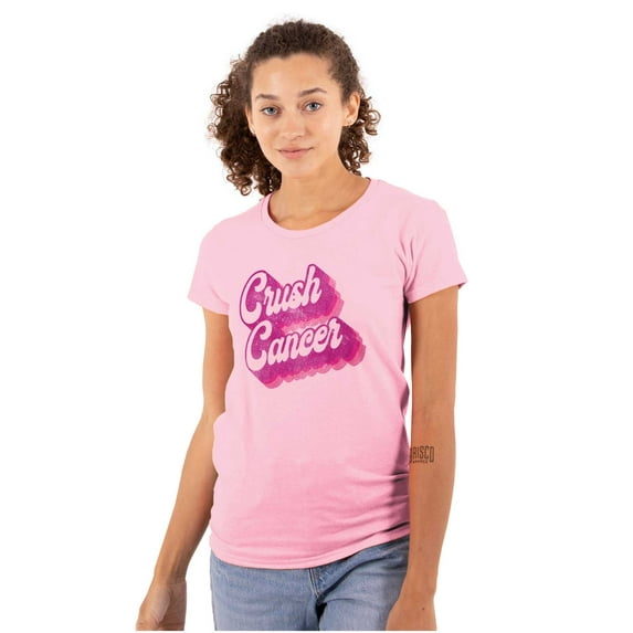 Breast Cancer Awareness Crush Cancer Womens Slim Fit Graphic Tee Brisco Brands S