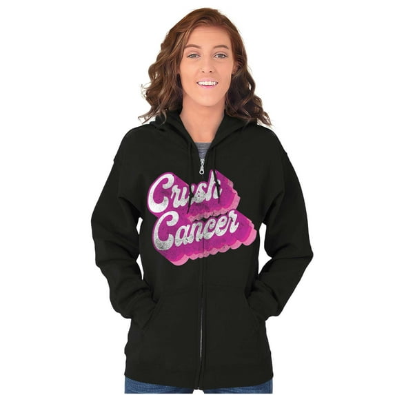 Breast Cancer Awareness Crush Cancer Zip Hoodie Sweatshirt Women Brisco Brands L
