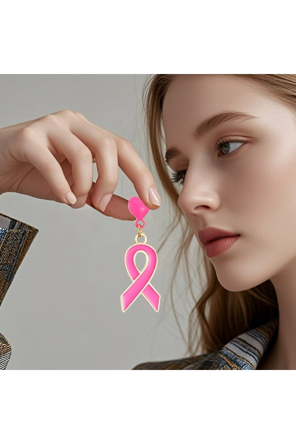 Pink Ribbon Earrings for Women Alloy Cancer Awareness Jewelry Strength Fighter Inspirational Gift Set Survivor Support Tiny Hoop Earrings Comfort Items for Cancer Patients Get Well Soon