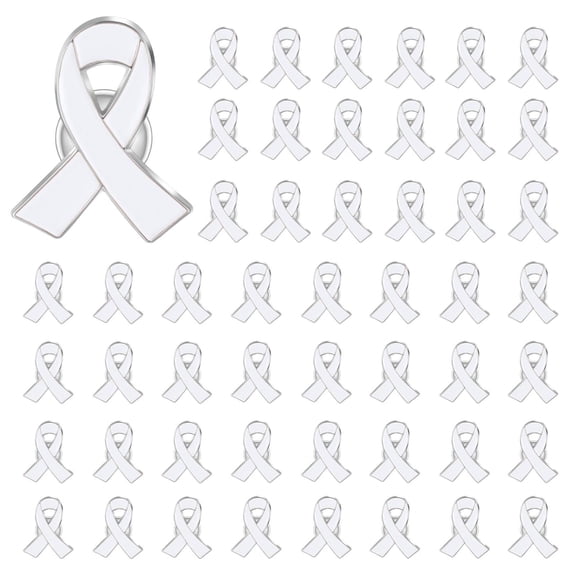 Cancer Awareness Enamel Lapel Pin Heart Shaped Silk Ribbon Prevention and Awareness Ribbon Mental Health Awareness Lapel Pins_Hope Pin for Charity_Fundraiser For Clothing Bags & More(White)