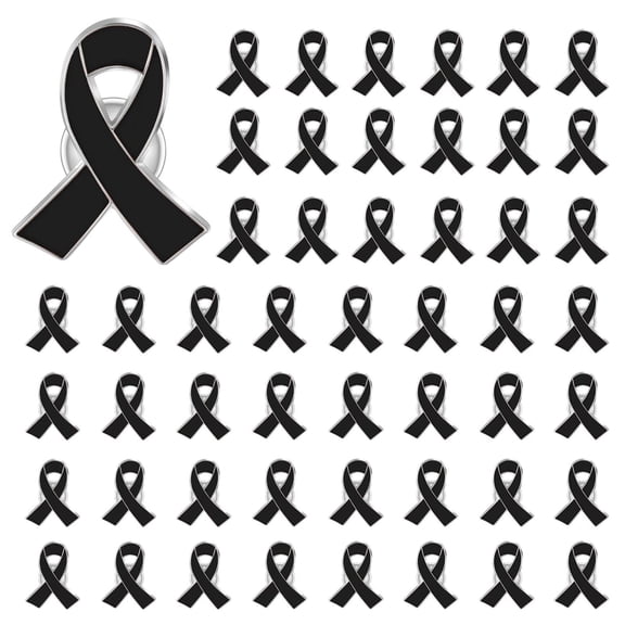 Cancer Awareness Enamel Lapel Pin Heart Shaped Silk Ribbon Prevention and Awareness Ribbon Mental Health Awareness Lapel Pins_Hope Pin for Charity_Fundraiser For Clothing Bags & More(Black)
