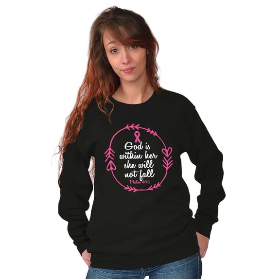 Breast Cancer Awareness Faith in God Women Crewneck Sweatshirt Brisco Brands S