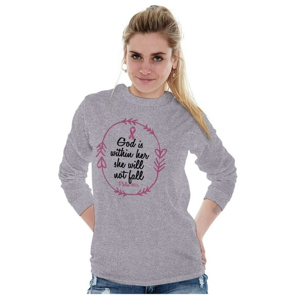 Breast Cancer Awareness Faith in God Women Plus Size Long Sleeve Graphic Tee Brisco Brands 3X