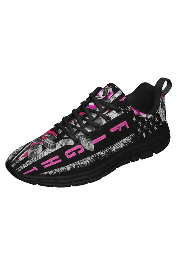 Breast Cancer Awareness Fight For Breast Cancer Running Shoes Sneakers Mesh Black Size 3.5