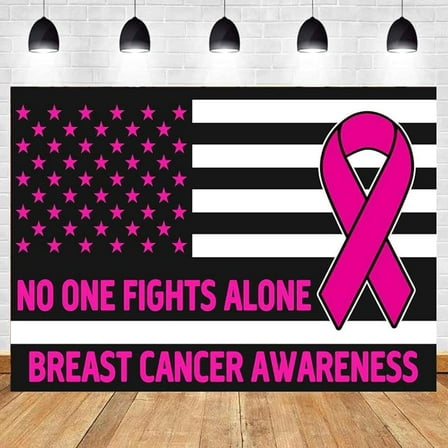 Breast Cancer Awareness Flag Backdrop for Pink Ribbon Party Decorations Pink Ribbon Flag Banner Faith Hope Love Background Nobody Fights Alone in This Family Flag Decor 3.9x5.9ft