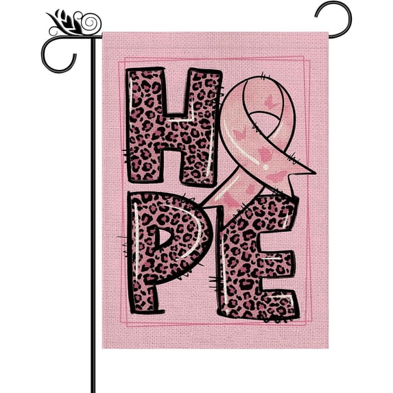 Breast Cancer Awareness Garden Flag Leopard Hope Pink Ribbon Vertical Double Sided Yard Decoration,for Outdoor Patio Lawn Home Decor 30x45 cm