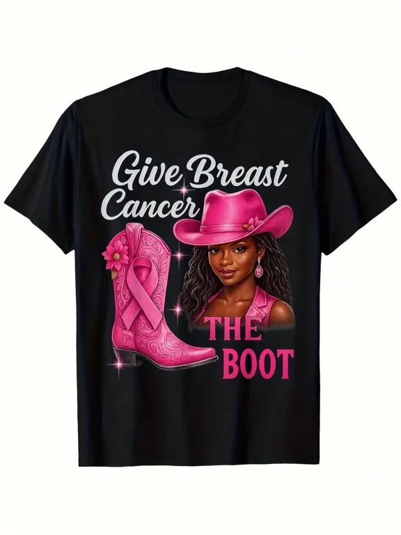 Breast Cancer Awareness Give The Boot Pink Cowboy Boot Western Style Graphic Tee Women Support Charity Event Gift Cotton Men's Women's Tee Shirt