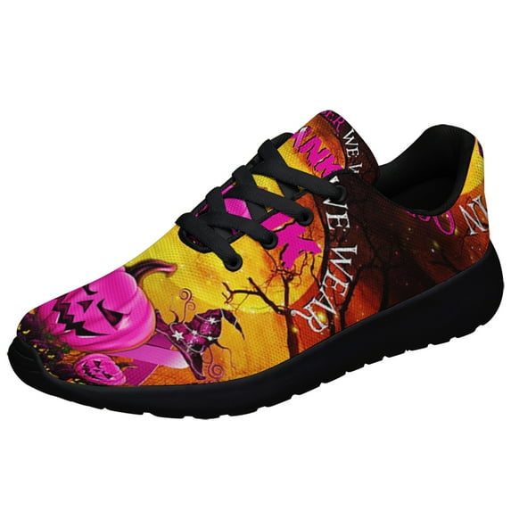 Breast Cancer Awareness Halloween Pumpkin Shoes Sneakers for Women Men Black Size 7