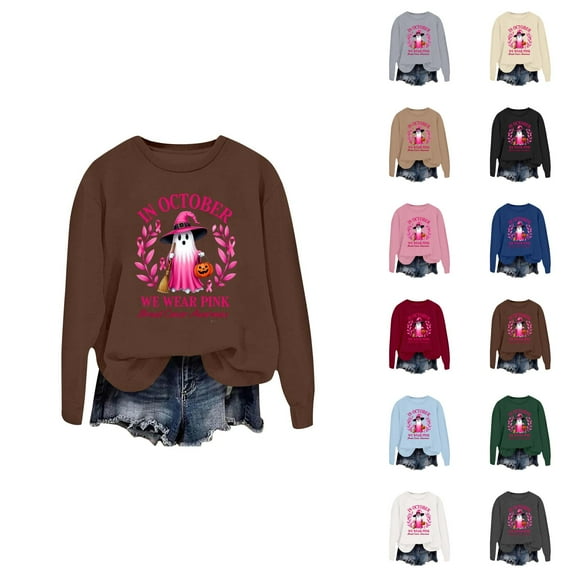 Breast Cancer Awareness Halloween Sweatshirts for Women In October We Wear Pink Crewneck Sweatshirt Pullover Tops