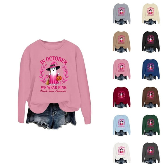 Breast Cancer Awareness Halloween Sweatshirts for Women In October We Wear Pink Crewneck Sweatshirt Pullover Tops