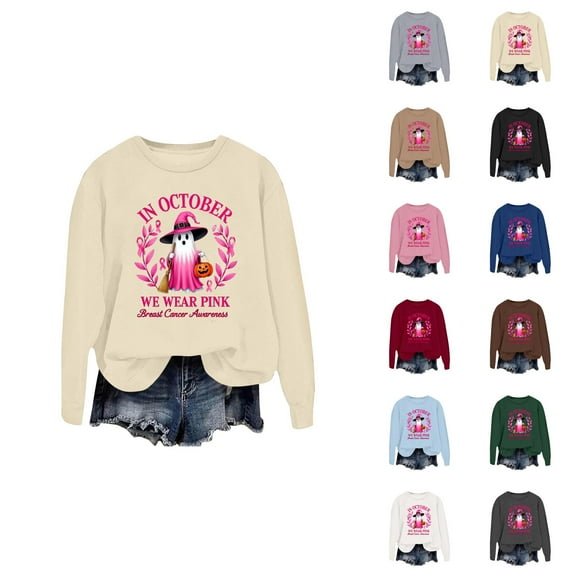 Breast Cancer Awareness Halloween Sweatshirts for Women In October We Wear Pink Crewneck Sweatshirt Pullover Tops