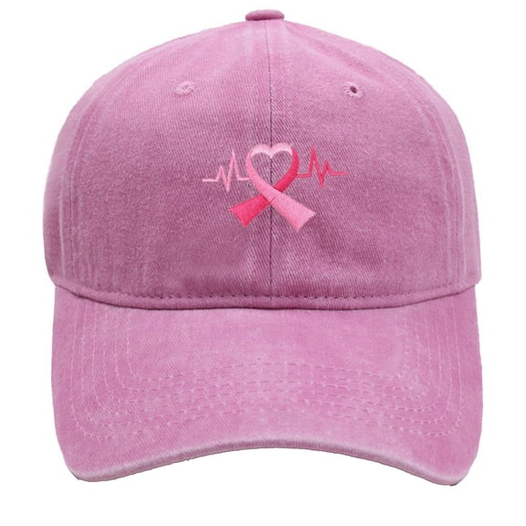 Cancer Awareness Hat Adjustable Pink Ribbon Embroidered Baseball Cap Cancer Gifts for Woman Casual and Versatile Denim Baseball Cap Everyday Work Outdoor Ports(Pink)