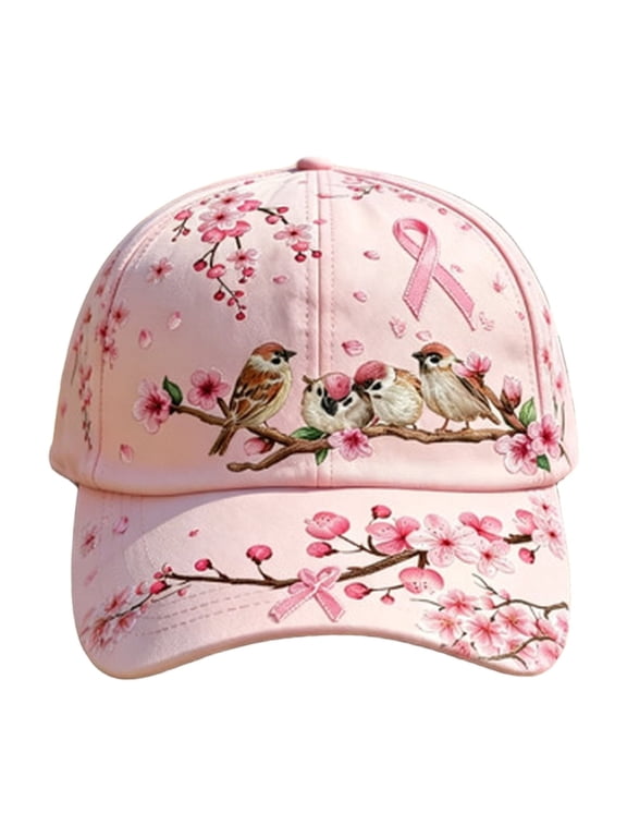 Breast Cancer Awareness Hat, Angel Wing Pink Ribbon 3D Printed Adjustable Womens Casual Baseball Cap For Outdoor Daily Wear
