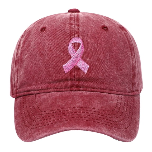 Cancer Awareness Hat - Embroidered_Pink Ribbon Baseball Caps, Embroidered Adjustable Cancer Awareness_Hope Hat, Denim Peak cap Gifts for Woman(Red)