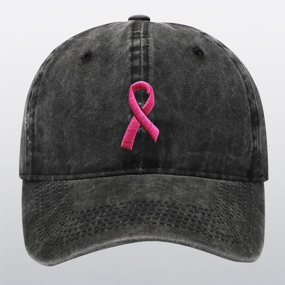 Breast Cancer Awareness Hat with Embroidered Ribbon, Adjustable Baseball Cap for Women and Men, Support Ribbon Embroidered Casual Cap for Awareness Events and Daily Wear - Black