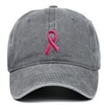 thumbnail image 1 of Breast Cancer Awareness Hat with Embroidered Ribbon, Adjustable Baseball Cap for Women and Men, Support Ribbon Embroidered Casual Cap for Awareness Events and Daily Wear - Grey, 1 of 3