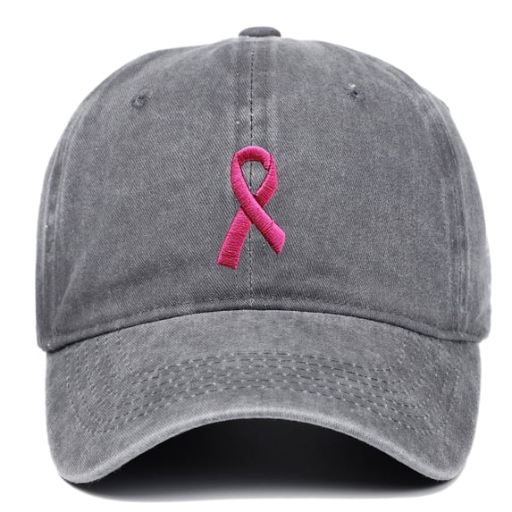 Breast Cancer Awareness Hat with Embroidered Ribbon, Adjustable Baseball Cap for Women and Men, Support Ribbon Embroidered Casual Cap for Awareness Events and Daily Wear - Grey