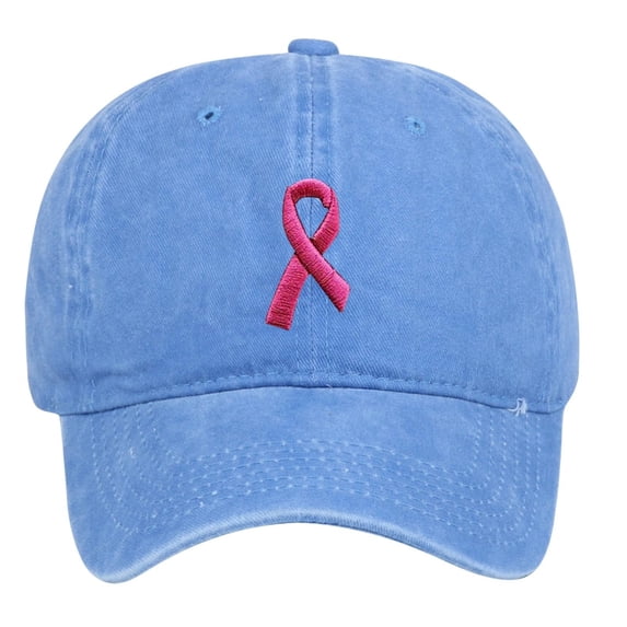 Breast Cancer Awareness Hat with Embroidered Ribbon, Adjustable Baseball Cap for Women and Men, Support Ribbon Embroidered Casual Cap for Awareness Events and Daily Wear - Light Blue