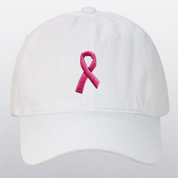 Breast Cancer Awareness Hat with Embroidered Ribbon, Adjustable Baseball Cap for Women and Men, Support Ribbon Embroidered Casual Cap for Awareness Events and Daily Wear - White