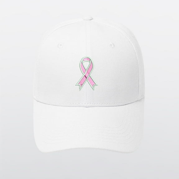 Breast Cancer Awareness Hat with Embroidered Ribbon, Adjustable Baseball Cap for Women and Men, Support Ribbon Embroidered Casual Cap for Cancer Awareness Events, Daily and Activities Wear - White