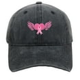 thumbnail image 1 of Cancer Awareness Hat - Embroidered_Wings Pink Ribbon Baseball Cap for Men Women Fashionable Adjustable Denim Hat,-Hop Baseball Cap for Unisex Cancer Gifts (Black), 1 of 4