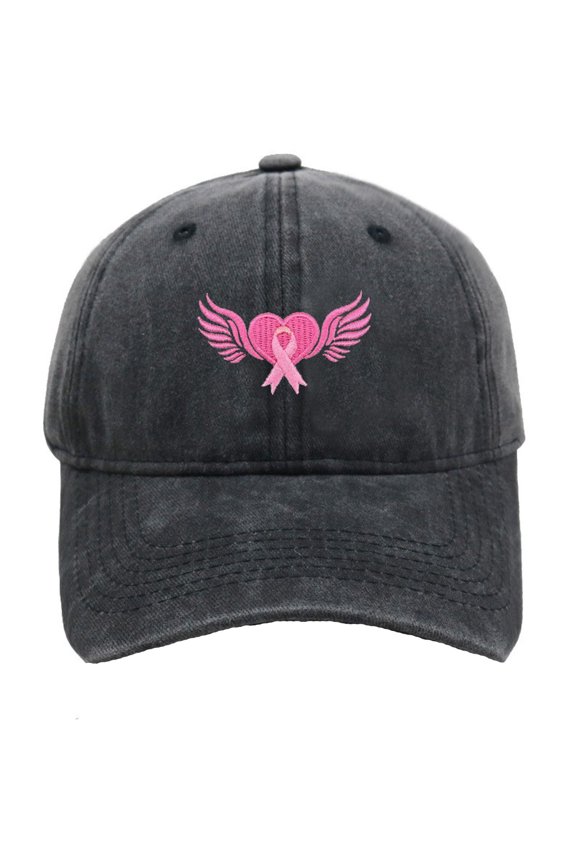 Cancer Awareness Hat - Embroidered_Wings Pink Ribbon Baseball Cap for Men Women Fashionable Adjustable Denim Hat,-Hop Baseball Cap for Unisex Cancer Gifts (Black)