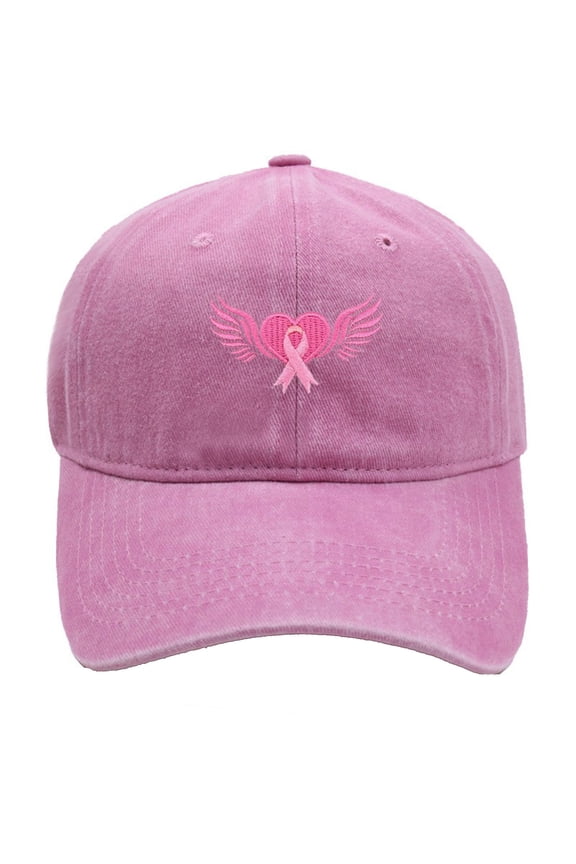 Cancer Awareness Hat - Embroidered_Wings Pink Ribbon Baseball Cap for Men Women Fashionable Adjustable Denim Hat,-Hop Baseball Cap for Unisex Cancer Gifts (Pink)