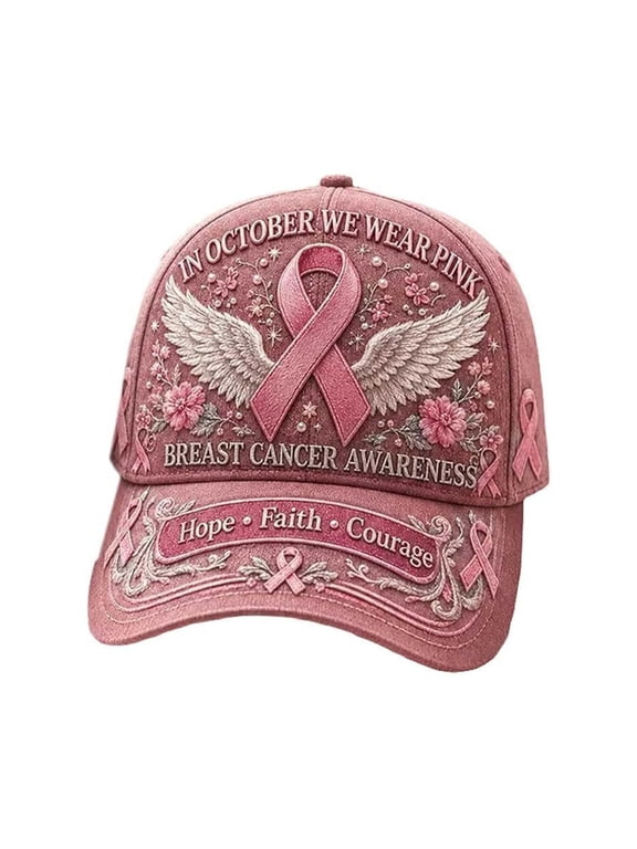 Cancer Awareness Hat Hope Faith Courage Cap Winged Pink Ribbon October Support Headwear with Adjustable Fit
