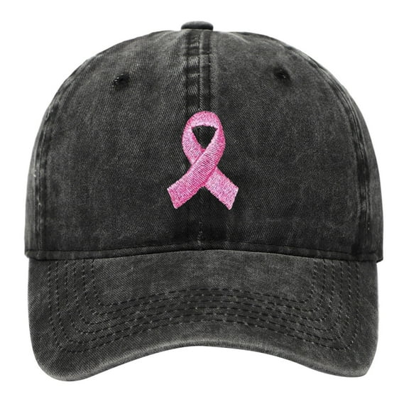 Cancer Awareness Hat for Women,Embroidered_Pink Ribbon 3D Logo Baseball Cap,Adjustable Cancer Awareness_Hope Hat ,Embroidered Denim Peak cap, Cancer Gifts for Woman (Black)