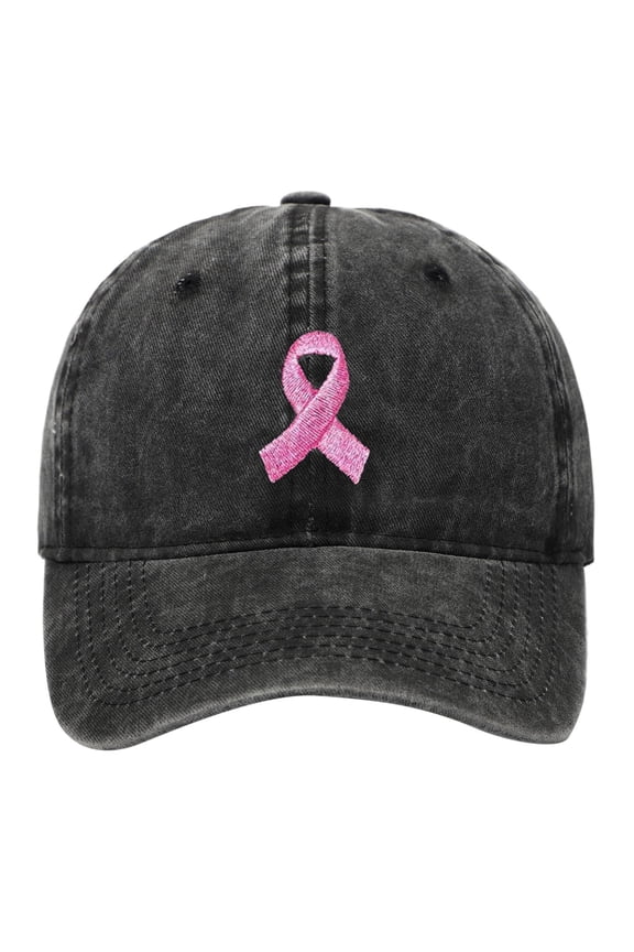 Cancer Awareness Hat for Women,Embroidered_Pink Ribbon 3D Logo Baseball Cap,Adjustable Cancer Awareness_Hope Hat ,Embroidered Denim Peak cap, Cancer Gifts for Woman (Black)