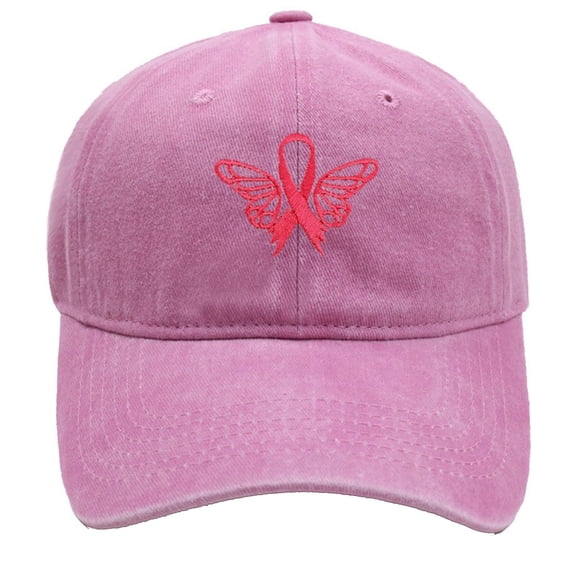 Cancer Awareness Hat for Women,Embroidered Pink Ribbon Denim Baseball Caps, Adjustable Cotton Pink Ribbon Embroidered Baseball Cap Cancer Gifts for Women(Pink)