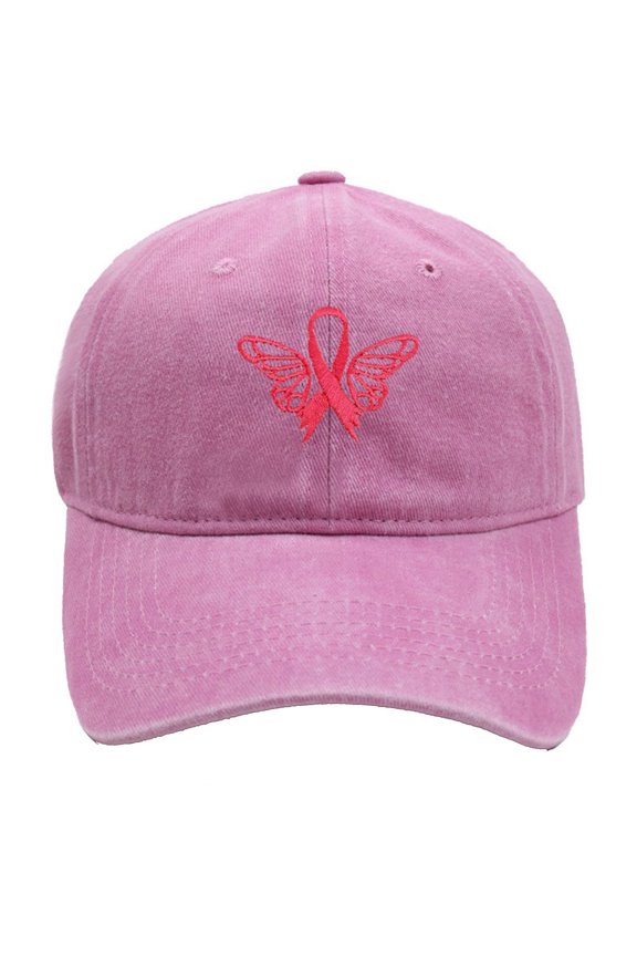 Cancer Awareness Hat for Women,Embroidered Pink Ribbon Denim Baseball Caps, Adjustable Cotton Pink Ribbon Embroidered Baseball Cap Cancer Gifts for Women(Pink)