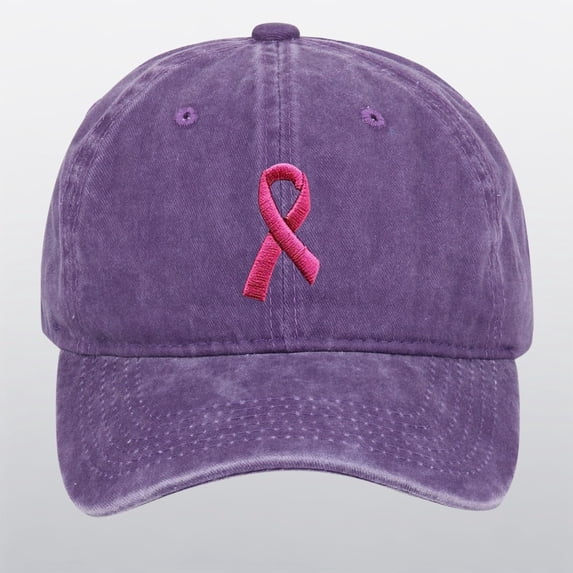 Breast Cancer Awareness Hat for Women, Pink Ribbon Embroidered Baseball Cap, Adjustable Cotton Twill Dad Cap for Chemo Support, Survivor Gift, and Awareness Events Purple