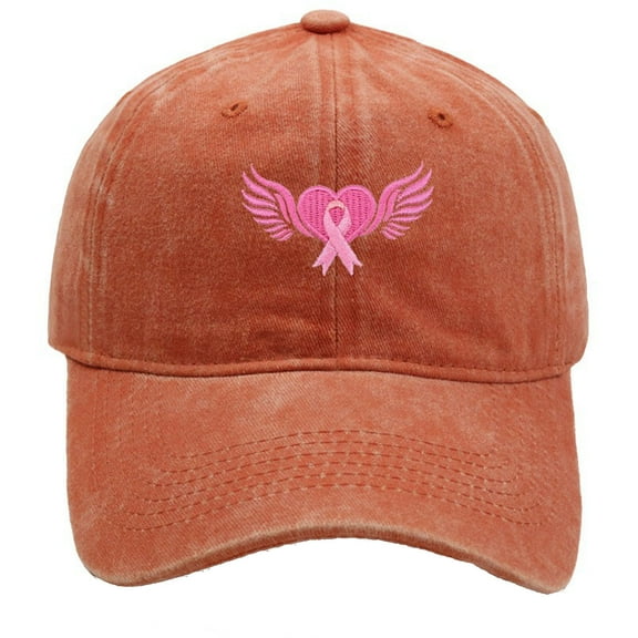 Breast Cancer Awareness Hat for Women,Unisex Vintage Washed Distressed Embroidered_Wings Pink Ribbon Baseball Cap Outdoor Sports Hats Gifts for Woman Men(Orange)