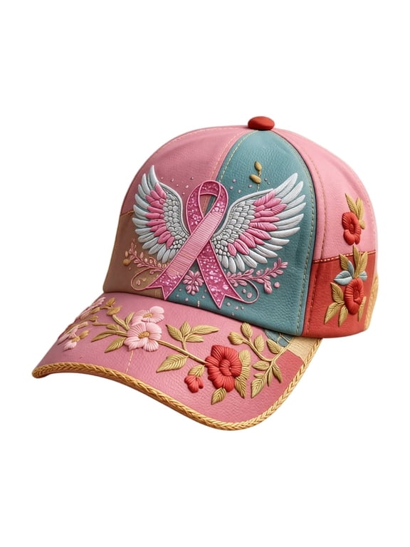 Breast Cancer Awareness Hats For Women,Pink Ribbon 3D Print Adjustable Baseball Cap,Breast Cancer Hat For Women Survivor Gift
