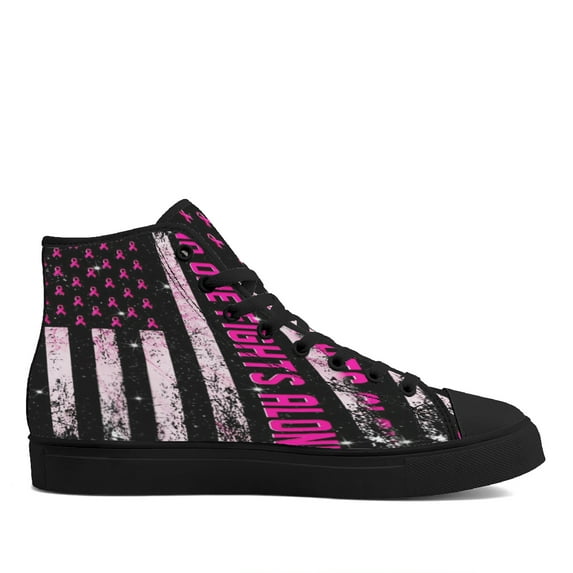 Breast Cancer Awareness High Top Canvas Shoes Sneakers Black Size 7.5