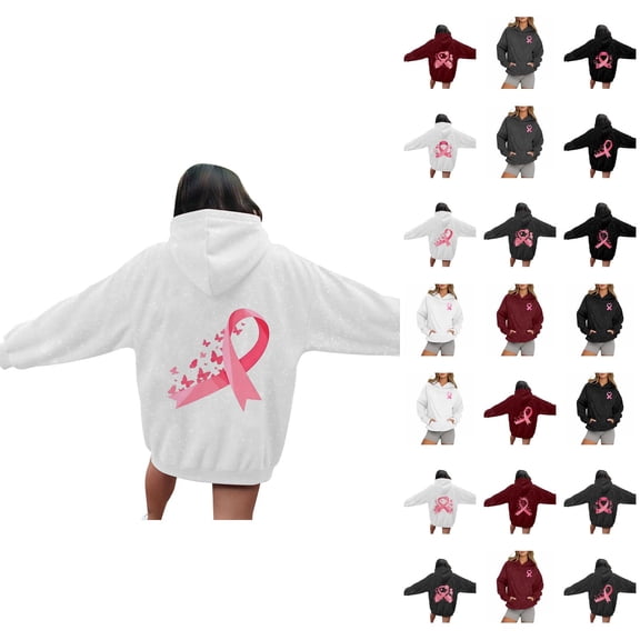 Cancer Awareness Hoodie 2025 Glitter Sparkle Hoodies with Pockets Hooded Sweatshirt Hoodie Women Pullover