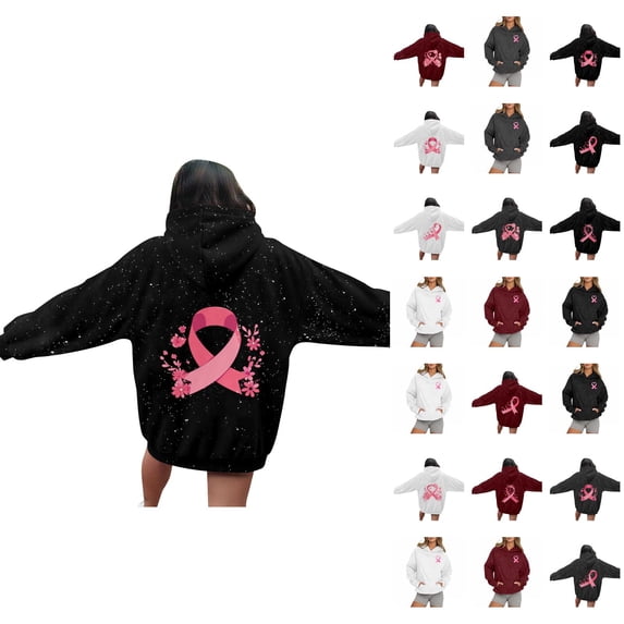 Cancer Awareness Hoodie 2025 Glitter Sparkle Hoodies with Pockets Hooded Sweatshirt Hoodie Women Pullover
