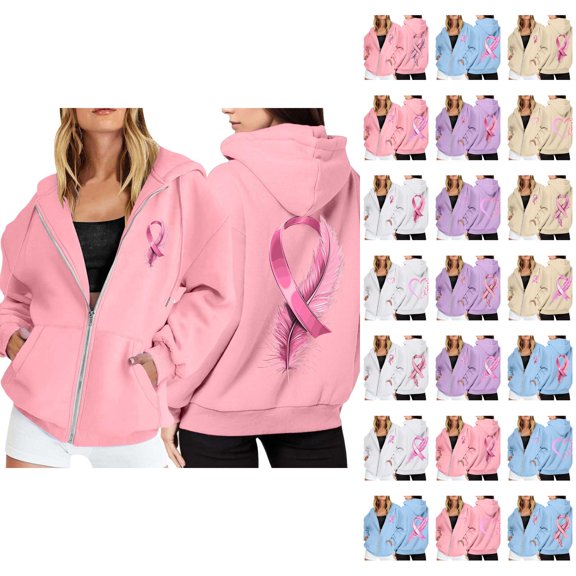 Cancer Awareness Hoodie 2025 Long Sleeve Full Zipper Hoodies with Pockets Hooded Sweatshirt Hoodie Women Jacket
