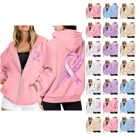 Cancer Awareness Hoodie 2025 Long Sleeve Full Zipper Hoodies with Pockets Hooded Sweatshirt Hoodie Women Jacket