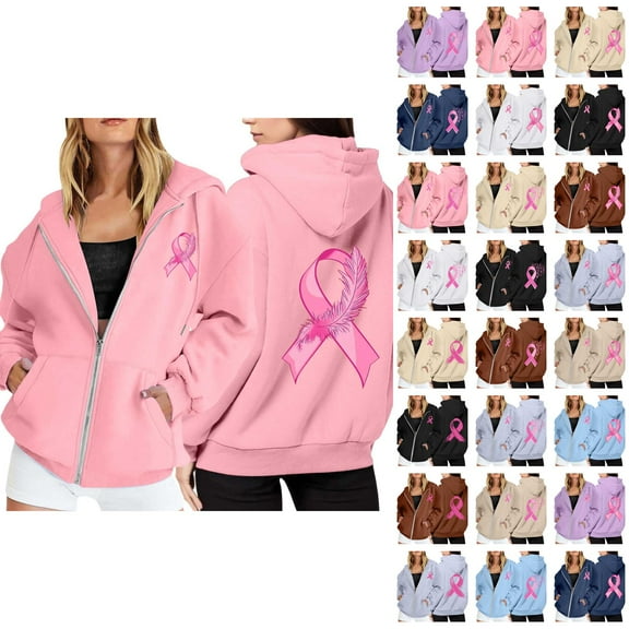 Cancer Awareness Hoodie 2025 Long Sleeve Full Zipper Hoodies with Pockets Jacket Hooded Sweatshirt Hoodie Women