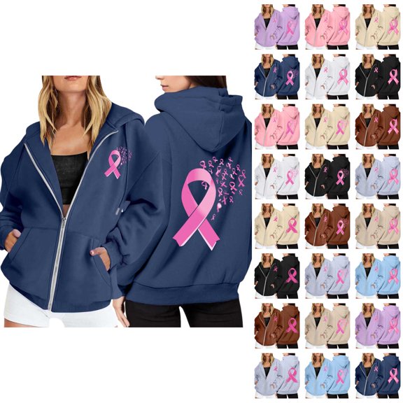 Cancer Awareness Hoodie 2025 Long Sleeve Full Zipper Hoodies with Pockets Jacket Hooded Sweatshirt Hoodie Women