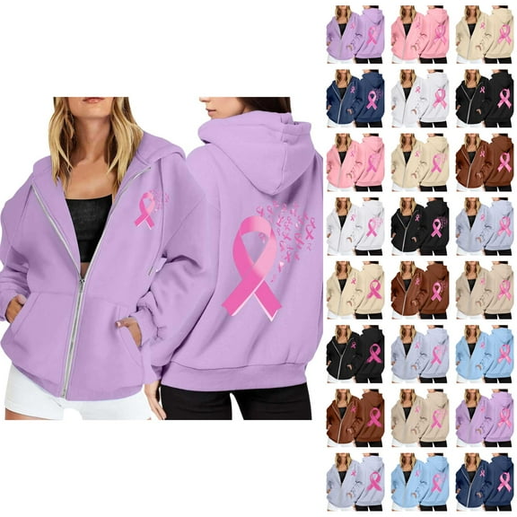 Cancer Awareness Hoodie 2025 Long Sleeve Full Zipper Hoodies with Pockets Jacket Hooded Sweatshirt Hoodie Women