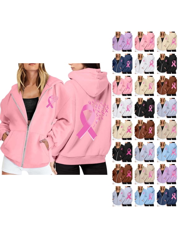 Cancer Awareness Hoodie 2025 Long Sleeve Full Zipper Hoodies with Pockets Jacket Hooded Sweatshirt Hoodie Women