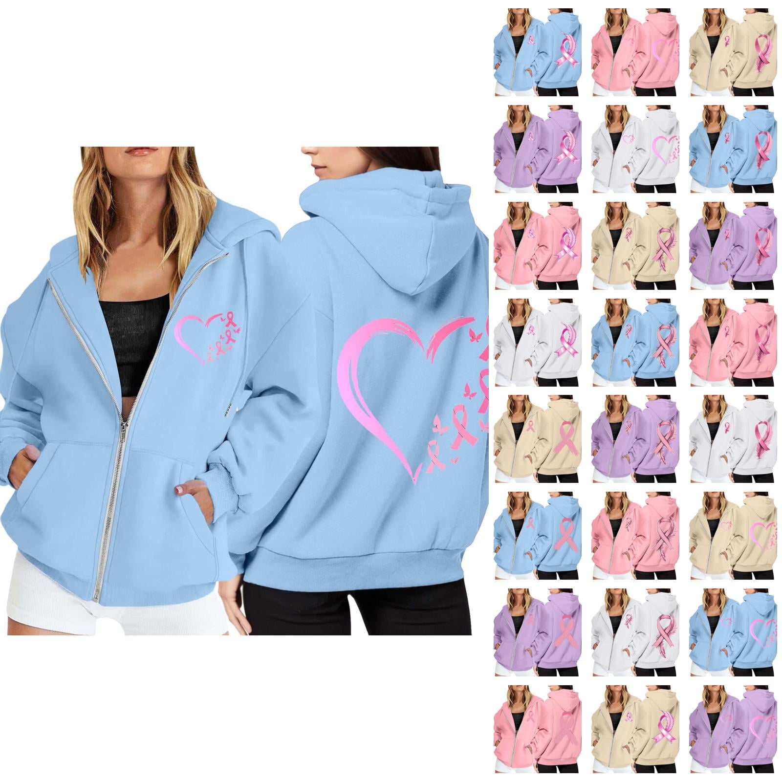 Générique Sweat-Shirt À Capuche Sensibilisation Cancer Imprimé Ruban