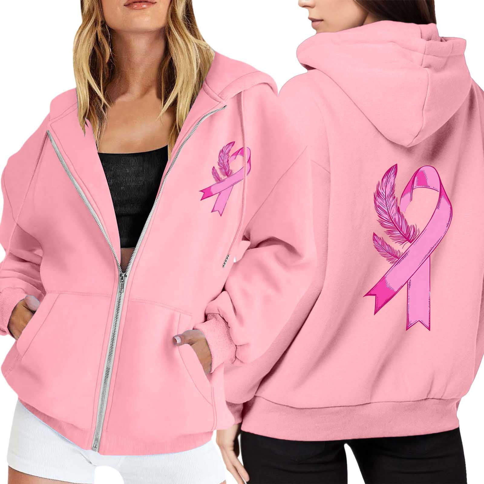 Breast Cancer Awareness Hoodie 2025 Long Sleeve Zip Up Hoodies
