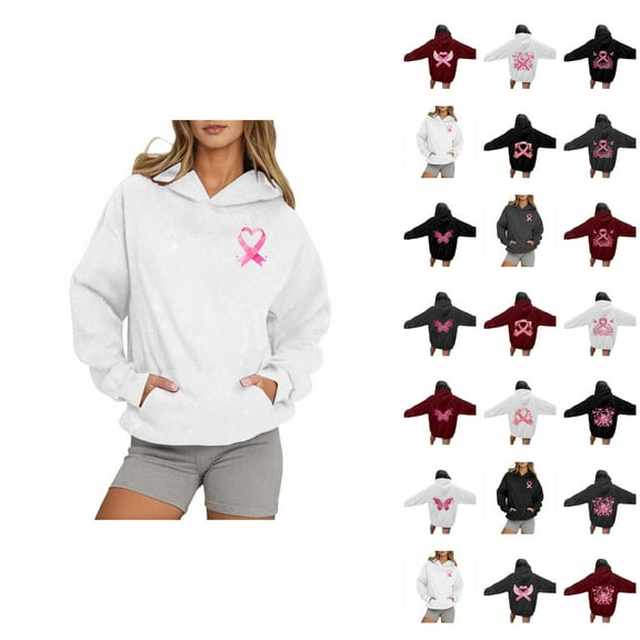 Cancer Awareness Hoodie 2025 Sparkle Glitter Hoodies with Pockets Hooded Sweatshirt Hoodie Women Pullover