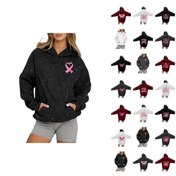 Cancer Awareness Hoodie 2025 Sparkle Glitter Hoodies with Pockets Hooded Sweatshirt Hoodie Women Pullover