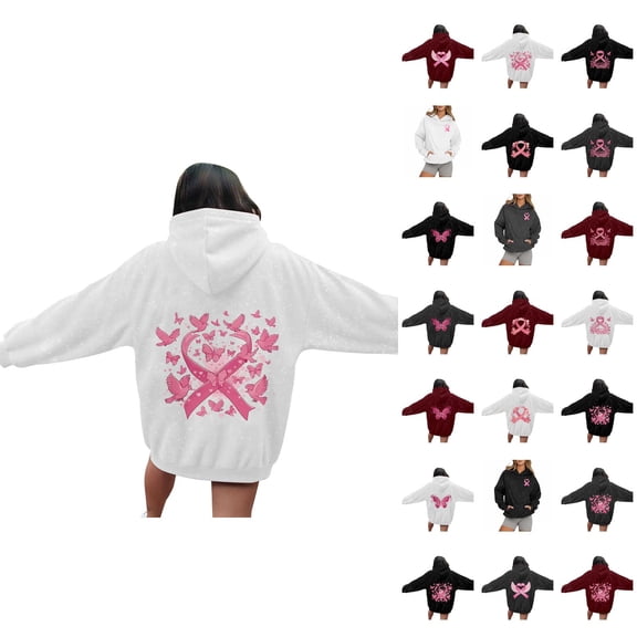Cancer Awareness Hoodie 2025 Sparkle Glitter Hoodies with Pockets Hooded Sweatshirt Hoodie Women Pullover