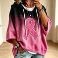 thumbnail image 1 of Breast Cancer Awareness Hoodies Women Hooded Gradient Ribbon Batwing 3/4 Sleeve Sweatshirt, 3XL, 1 of 4